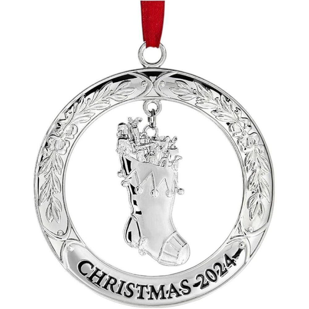 Klikel Gallery Silver Wreath Stocking Engraved Christmas Ornament 2024